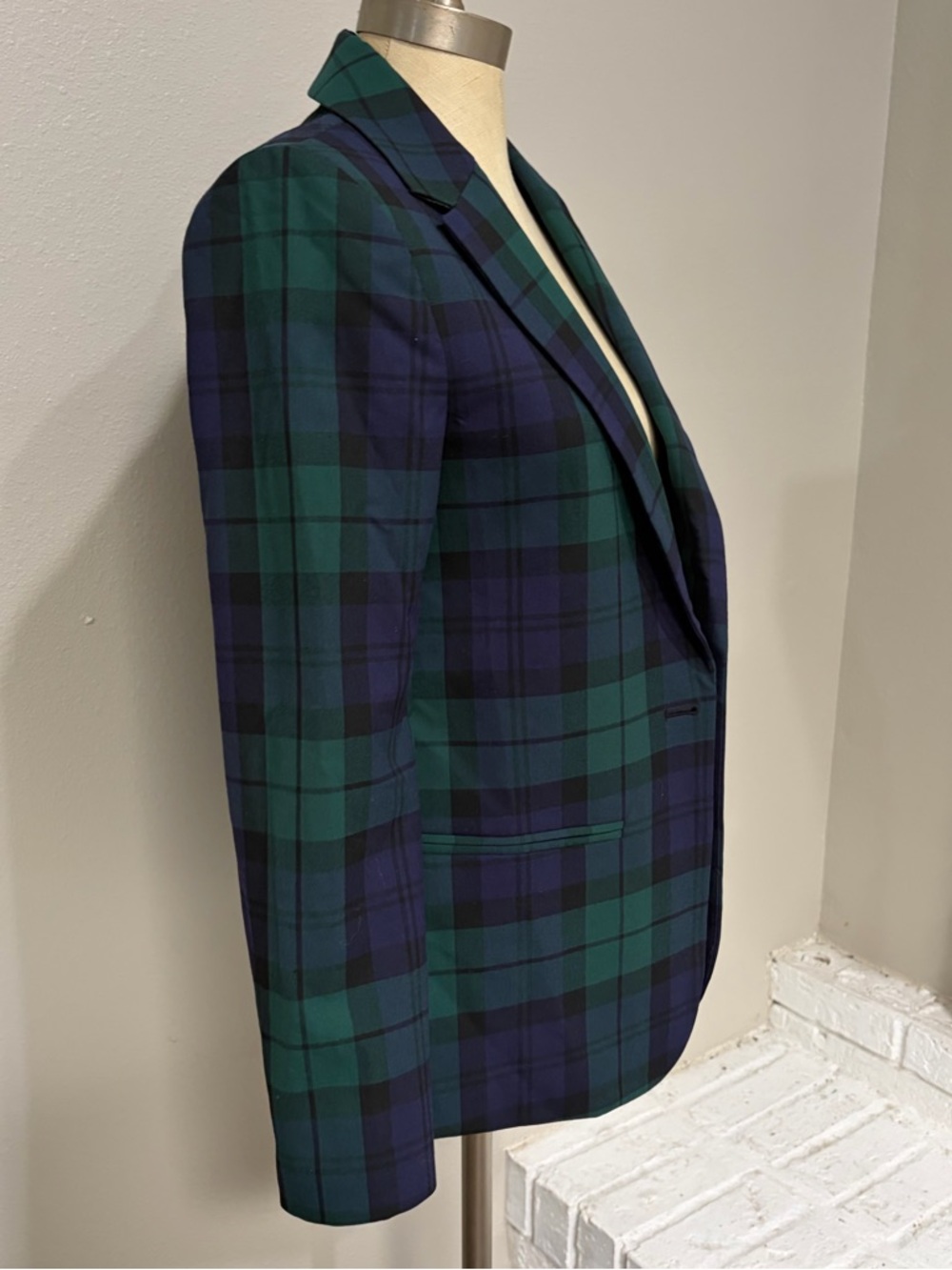 J Crew Plaid Single-Button Blazer in Green & Navy - Picture 4 of 5